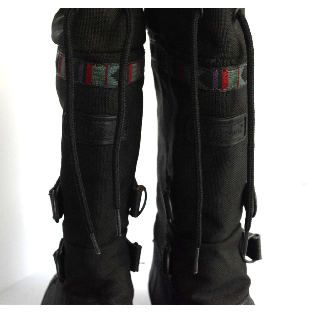 LL Bean Women's Black Canvas Pull On Mid Calf Drawstring Winter Boots Size 7 - Picture 8 of 16